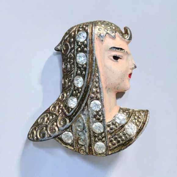 Vintage Jewelry - Rare Vintage Art Deco Enameled Taste Flapper Woman Brooch